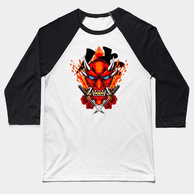 Oni Mask Illustration 01 Baseball T-Shirt by Harrisaputra